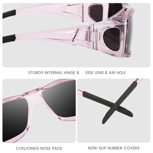 Over Glasses Sunglasses for Women, HD Polarized Glare Reducing Fit Over UV400 Protection Driving Sunglasses Purple Frame4