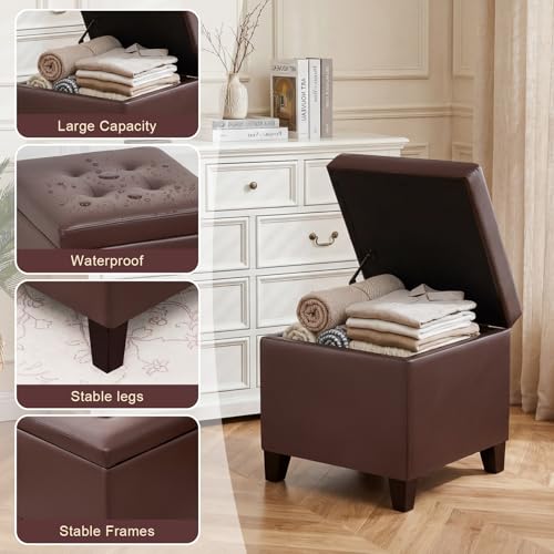 Homebeez Tufted Faux Leather Storage Ottoman Square Cube Foot Rest Stool with Flip Top (Brown) by Homebeez - Used condition - Image 3