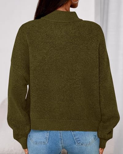 KIRUNDO Cardigans for Women Trendy Button Up Sweater Jackets Mock Neck Long Sleeve Loose Fit Chunky Knit Outwear Coats2