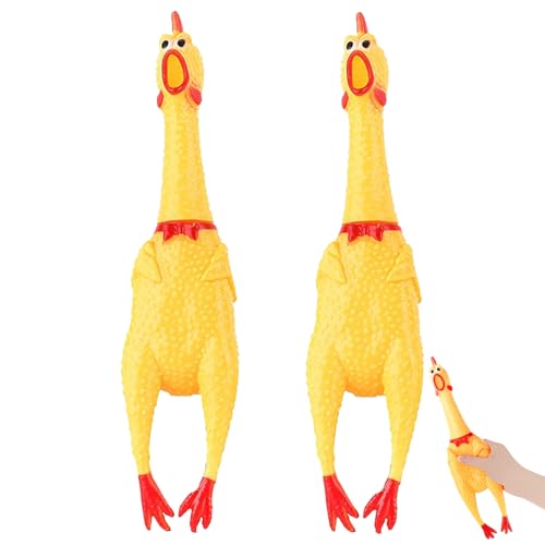 shweehon 2 Pack Rubber Chicken Chicken Toy Chicken Dog Toy Squeaky Chicken Squawking Chicken Dog Toys for Pets or Kids Noise Maker Toys(Yellow 16cm)