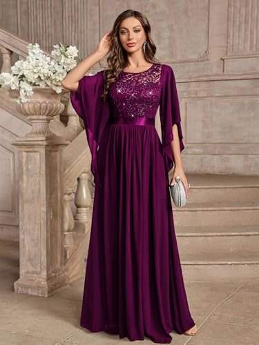 Miusol Women's Elegant Style Sequin Lace Contrast Chiffon Bridesmaid Party Maxi Dress4