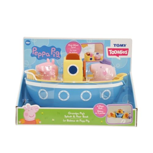 Bizak Tomy E73414 Toomies Le Jouet Bateau de Papy Pig - Bain Peppa en 4 Parties avec Arroseurs Amovibles et Moulin à Eau Convient aux garçons Filles Agés 18 Mois ou Plus., Multicolore