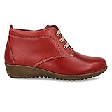 Suela cómoda y adaptable. PAYMA - Botines de Piel Cómodos Flexibles de Mujer. Botin Casual de Cuña Baja. Botas de Cuero de Invierno. Cierre Cordones o Velcro. Piso de Goma. Color: Rojo. Talla EU 38