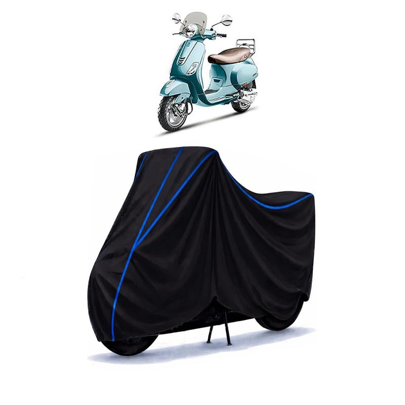 Image of Scooty Cover Water Resistant for VXL 150 Anniversary Edition | Universal Scooter & Bike Cover | Heavy Duty UV Dust, Rain & Scratch Protection Weather Indoor Outdoor | Black with Blue Piping