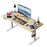 PORIYA Electric Standing Desk - Motorized Height Adjustable Sit Stand Table with Touch Control Panel, Cable Management, and Headphone Hook - Ideal for Home Office (White Frame&120cm Log Top)