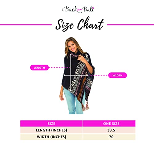 Back From Bali Womens Knit Sweater Cape Boho Soft T Neck Cowl Neck Poncho Tassels4