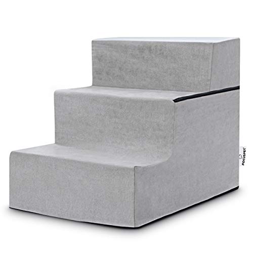 FOCUSPET Dog Stairs for High Beds, Pet Dog Steps for Small Dogs Non-Slip High Density Foam 3 Tier Pet Ladder Stairs for Bed & Couch with Washable Cover for Medium Large Dogs Cats Lightweight Portable