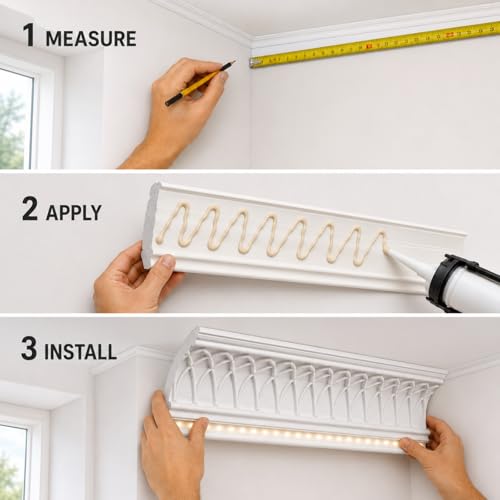 CDIWULDN 4 Pcs LED Crown Molding for Indirect Lighting, 47.2" Ceiling Trim with Hidden LED Channel, Paintable Waterproof Polystyrene Moulding for Wall Ceiling Baseboard Ambient Light Decor by CDIWULDN - Used condition - Image 8