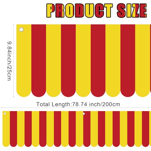 Image of Preboun 3 Pcs Carnival Awning Decorations Tent Circus Hanging Decorations Carnival Banner Concession Stand Sign Canopy Awning for Pirate Summer Party, 9.84''x78.74'' (Red and Yellow)