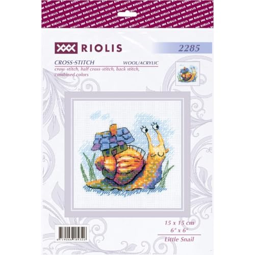Image of RIOLIS - Little Snail 2285, Animals Cross Stitch Kits 6 inchx6 inch, Cross Stitch Kits for Beginners & Advanced, Crossstitching Kit Adult, Embroidery Counted Stitching Kit