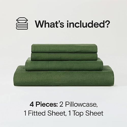 Sijo Stone Washed Organic French Linen Bed Sheet Set, GOTS Certified Organic, Best Cooling Linen Sheet Award by Sleep Foundation, 4 Piece - 2 Pillowcases, 1 Fitted and 1 Flat (Forest, King) by Sijo - Used condition - Image 2