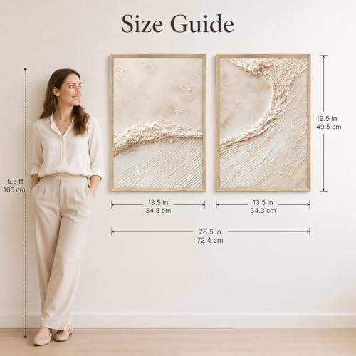 Image of Livin'luxe Set of 2 Beige Abstract Texture Wall Photo with Frame for Living Room Bedroom Hall Office Decor, Premium Wooden Synthetic Frame Luxury Artwork Gift