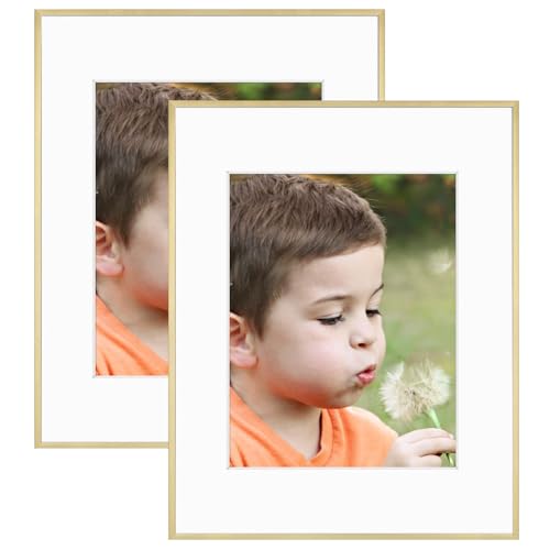 Frametory 2 Pack 16x20 Aluminum Frame with Mat for 11x14 Photo, Gold