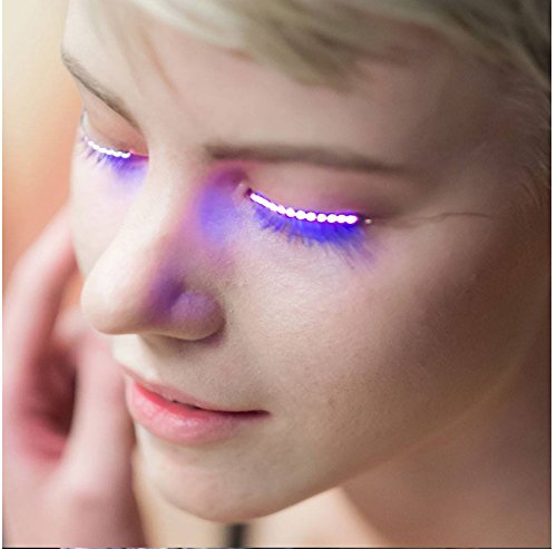 Sunvy Unisex Flashes Interactive LED Eyelashe Halloween LED Light Eyelash Shining Eyeliner Charming Unique Waterproof Eyelid Tape Nightclub DJ Deco (light 140 hours)