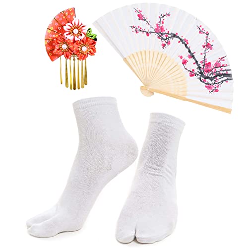 Women's Kimono Robe Geisha Yukata Sweet Tuxedo Ruffle Dress Blossom Satin Bathrobe Sleepwear Fans Tabi Socks Set