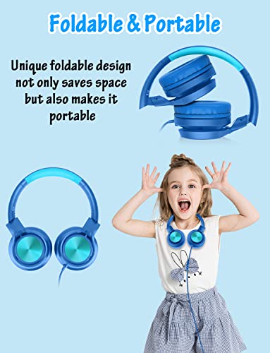 Image of Voopwink Kids Headphones with Microphone, Wired Over Ear Headsets with Limited Volume 85dB / 94dB for Boys Girls Teens Children Online School /Travel /iPad /Tablet /Cellphone
