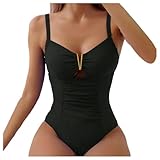 WENJIN Bikinis Mujer Sling Monokini Elegante Traje De Baño De Una Pieza En V para Mujeres con Trajes De Playa De Monokini con Tela De Verano De Tela Rápida De Secado-Negro-s