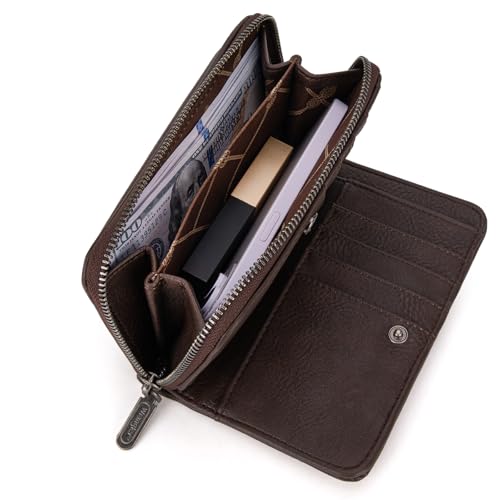 Montana West Wrangler Large Capacity Wallets Women with Wristlet and Metal Smooth Zipper4