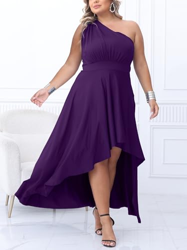 Image of Ekaliy Women's Plus Size One Shoulder Dress Elegant High Low Irregular Hem Flowy Party Cocktail Maxi Dress