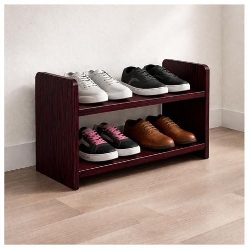 flux Red Two-Tier Shoe Rack 50x20x31.5 cm | Durable Particleboard with Laminate Finish | Space-Saving Organizer Shelf with Two Shelves for Home Office Kitchen Storage [DO IT Yourself (DIY)]