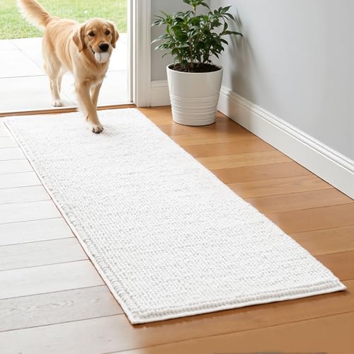 SUBRTEX Bathroom Rugs, 24' x 60' Chenille Bath Rug Soft Short Plush Bath Mat Soft Shower Mat Water Absorbent Shower Mat Quick Dry Machine Washable, White