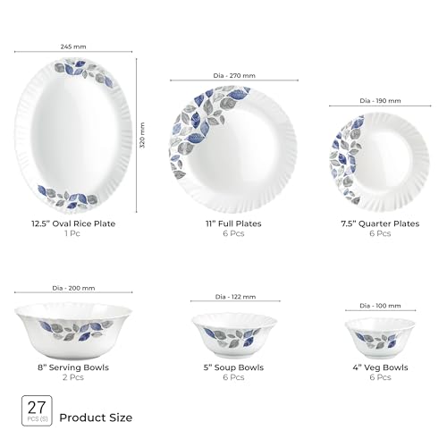 Image of Treo By Milton Opalware Aurelia Lunis Dinner Set of 27 | Serving for 6 | Microwave & Dishwasher Safe | Bone-Ash Free | Tempered Toughness | Plates & Bowls | Crockery Set for Dining & Gifting