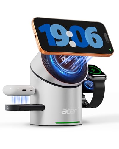 Acer 3 in 1 Wireless Charging Station for Apple, Strong Magnetic Charger for iPhone, Magesafe Charger, Fast Charger Stand Compatible with iPhone 17, Apple Watch, AirPods (Non-Battery, with Adapter) - image 1