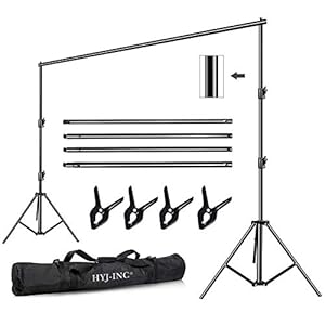 HYJ-INC 12ft x 10ft Photo Video Studio Heavy Duty Adjustable Photography Muslin Backdrop Stand Background Support System Kit with Carry Bag 4 Spring Clamps