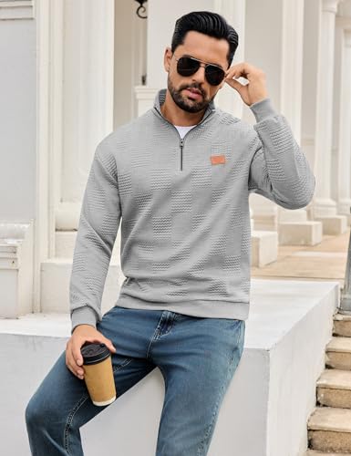 URRU Men's Quarter Zip Pullover Sweatshirt Mock Neck Long Sleeve Sweater Slim Fit Casual Polo Sweaters4