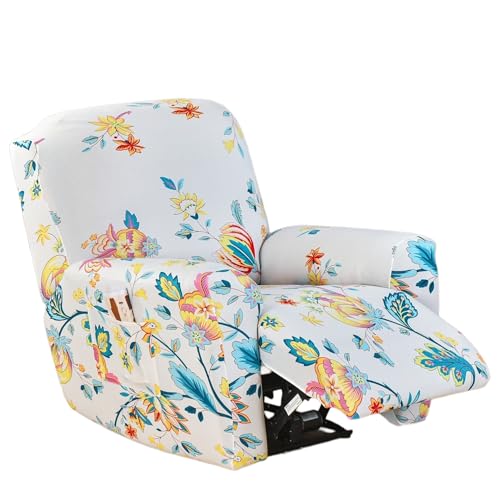 EBETA Sesselhussen Sesselüberwürfe Komplett Sesselschoner, 4-Teilig Elastisch Schonbezug Relaxsessel Bezüge Stretch Liegesesselbezug mit Taschen (Blumiger Duft)