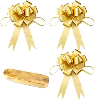 YapitHome 30 Pieces Golden Large Ribbon Pull Bows Large Christmas Pull Bows Gift Wrap Bows Pull Bows Ribbon, for Gift Wrapping, Flower Arrangements, Baskets, Wedding Cars, Party Decorations (Gold)