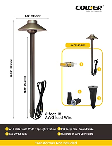 Coloer Low Voltage Pathway Lights, 12-15V Ac/Dc 2W Led Garden Path Lights Electric, Brass Outdoor Decor Lighting, Ip65 Waterproof Christmas Landscape Lighting Wired (602B, 1-Pack With G4 Bulb) #TOP3