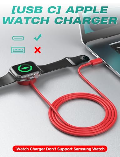 Image of 2Pack USB C for Watch Charger Magnetic Charger Wireless Portable Compatible with Watch Ultra2 Ultra Series 10 /9 /8 /7 /6 /SE /SE2 /5 /4 /3 /2 /1-[1m /Red]