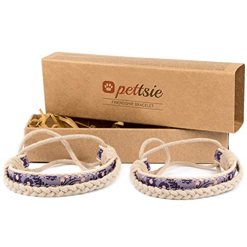Pettsie Matching Friendship Bracelets, 2 Pack Set, Easy Adjustable, 100% Cotton And Hemp (Purple) #TOP3