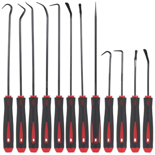 Plyvuir 12PCS Pick and Hook Tools Set Long and Mini Automotive Pick Set O-Ring Oil Seal & Gasket Removal with Non-Slip Grip Pick Tool Set for Car Repair Mechanical and DIY