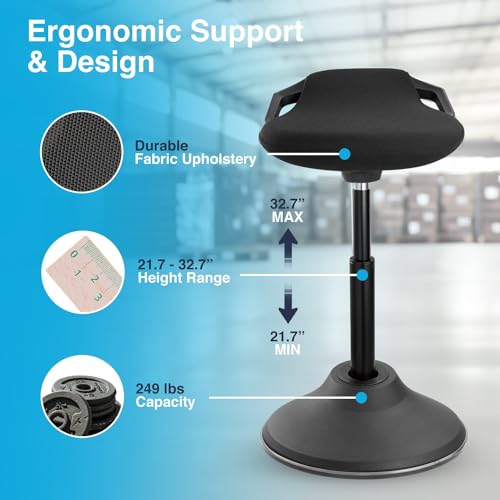 Image of Desky Sit Stand Pro Active Stool - Ergonomic Height Adjustable Wobble Chair with Weighted Base, 360 Motion Seat for Standing Desks - Supports Up to 275 lbs