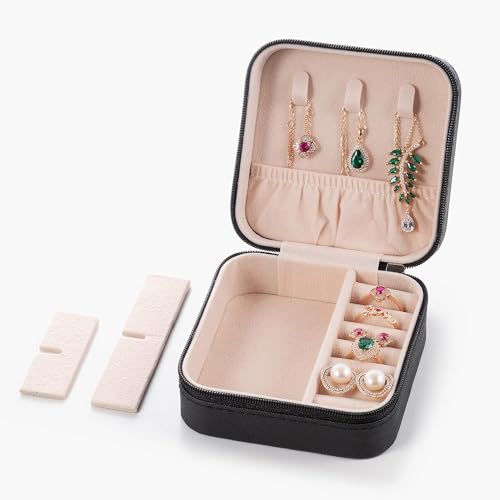 Image of Ballotte Leather Jewelry Organizer Box For Necklaces, Bracelets, Earrings, Rings And More, Small, Pink (Black)
