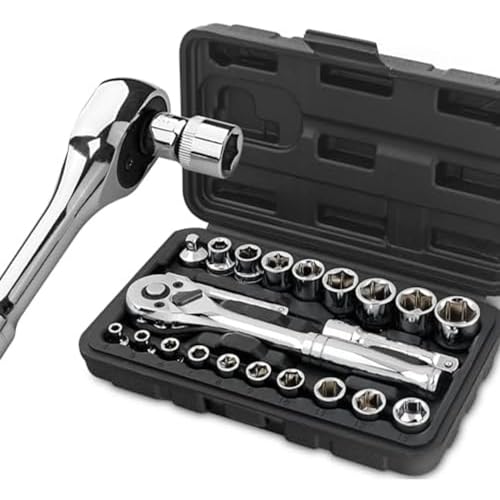 Hi-Spec Jeu de Douilles Métriques 22 Pièces 1/4” & 3/8” avec Clé à Cliquet, Barres d'Extension dans un Coffret Compact