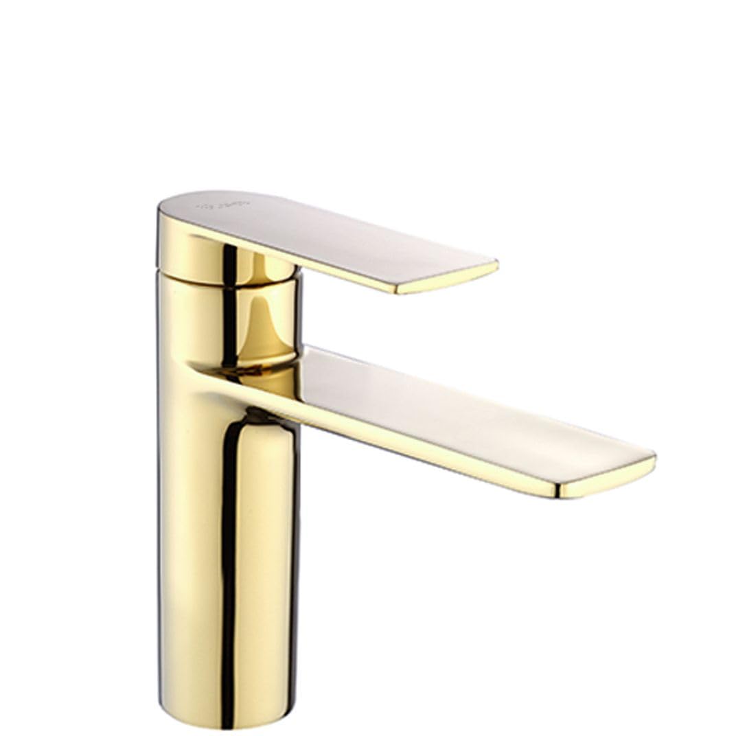 Rea ROBINET DE LAVABO STORM GOLD BAS Mitigeur Salle de Bain en Laiton Monocommande Chaude et Froide Réglable Robinet de Lavage à la Main (or clair)