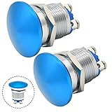 ZJWZJH 16mm Mushroom Head Push Button Switch 2 Pcs Waterproof IP65 Metal 1NO SPST Momentary 5/8'' Mouting Domed Screw DC 12V/24V/36V/48V, AC 110V/120V (Blue, 16MM)
