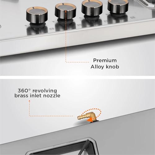 Image of Glen Ultra Tuff LPG Gas Stove 4 Burner Stainless Steel | 10 Year warranty on Burners and Gas Valve | 1 Jumbo Forged Brass Burner | Auto Ignition | 360 Revolving Brass Nozzle | 1054UTTNDTSSAI