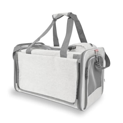 Image of GAPZER Pet Carrier for Large Cat Soft-Sided Animal Traveling Bag for Medium Cat up to 20lbs / Washable Small Dog Puppy 10 lbs Crate Case with Privacy Curtains for Home Outdoor Travel Beige White