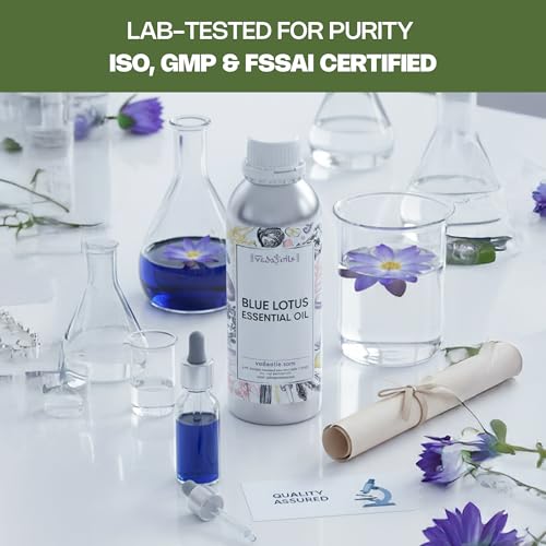 Image of VedaOils Blue Lotus Essential Oil 100ml | Pure & Natural Blue Lotus Oil for Mood Enhancement, Meditation & Sensual Experiences | Ideal for Skin Care, Aromatherapy & Diffusers