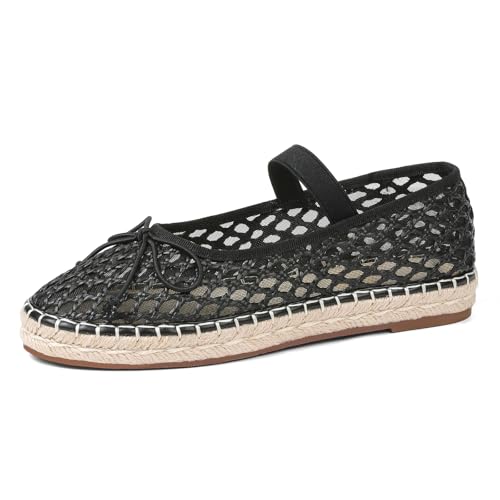 Image of mikarka Flats for Women: Woven Ballet Flats Shoes for Women - Knot Espadrilles Round Toe Mary Jane Flats Loafers, Inspired by Raffia