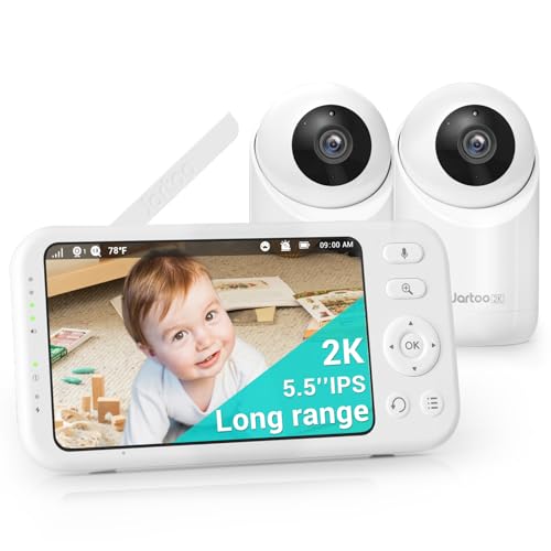Jartoo 2K Video Baby Monitor with 2 Cameras and Audio, 1860ft Long Range Baby Monitor No WiFi, 5.5'...