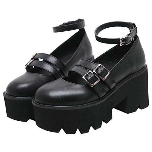 Parisuit Women's Goth Mary Jane Platform Shoes Chunky Heeled Ankle Strap Pumps Dress Shoes