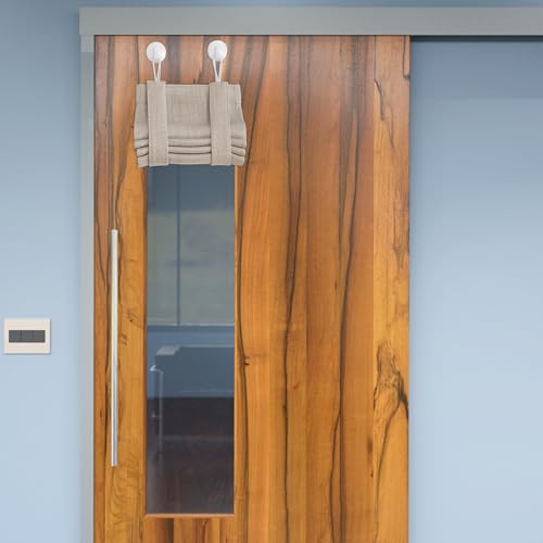 NICETOWN Small French Door Curtains with Self Adhesive Hooks, Thermal Insulated Faux Linen Blackout Door Curtains for Glass Multimedia Classroom Offic