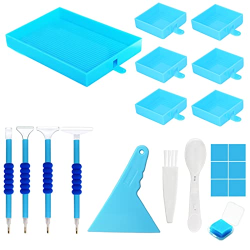Image of FIYO Art Painting Beads Sorting Storage Containers, Diamond Painting Pen Accessories Diamond Painting Tray Organizer, Diamond Painting Storage Containers for Rhinestones(Blue-set2)