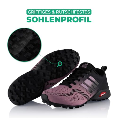 Fusskleidung® Damen Herren Wanderschuhe Atmungsaktive Trail Running Trekkingschuhe Lila Schwarz EU 36