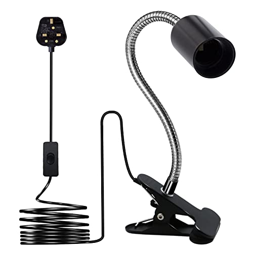 Image of Wrpacttg Clip on Light,Clip Desk Lamp,Clip on Bulb Holder with 220CM Cable,9MM&350MM Thickened Lengthened Gooseneck Clamp Lamp,360 Degree Clip Flexible Light for Bedside Offices
